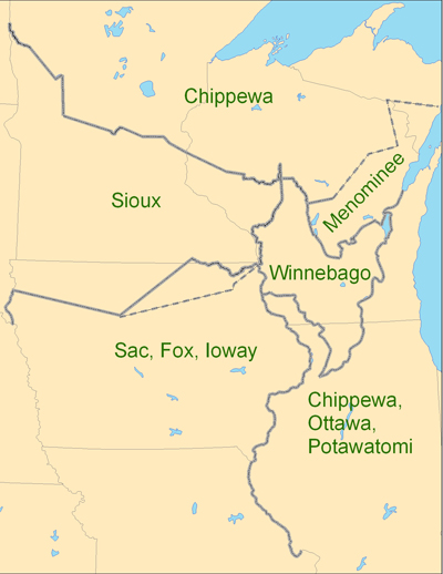 Map showing the land division that resulted from the Treaty Prairie du Chien