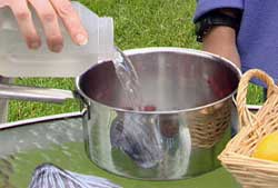 Pouring water from the bowl. Pouring water from the bowl.
