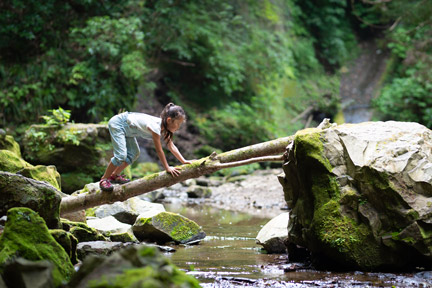 Kid Climbing on a Log