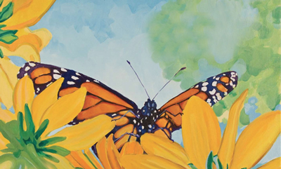 illustration from the book showing a monarch butterfly on black-eyed Susan